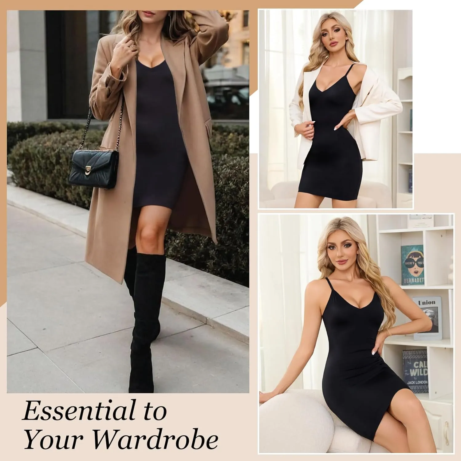 MISS MOLY Shapewear Dress Slip for Women Full Slip Tummy Control Body Shaper Seamless Cami Dress with Adjustable Strap