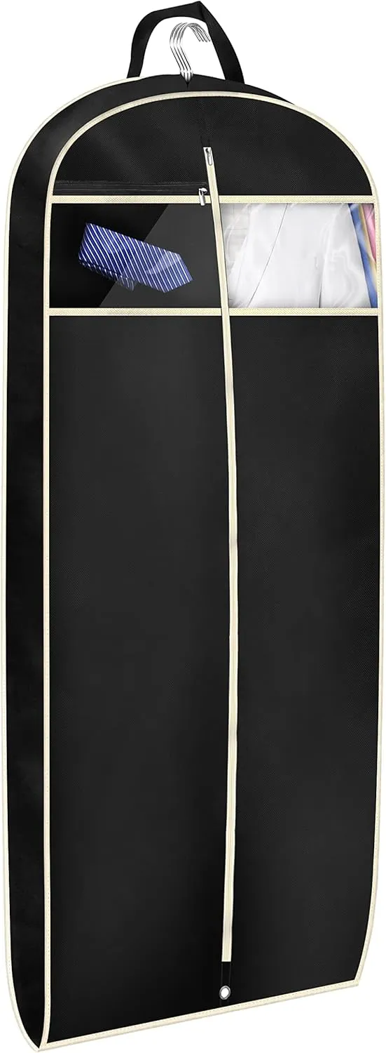 MISSLO 50" Gusseted Travel Garment Bag with Clear Zipper Pouch Breathable Dress Storage Garment Cover for Hanging Full Length Coat, Long Jacket, Suit with Tails