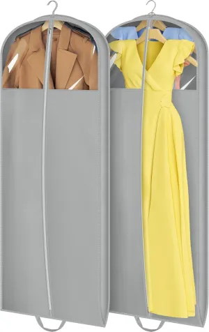 MISSLO 65" Foldable Garment Bags for Hanging Clothes Travel Waterproof Dress Bags for Gowns Long for Closet Storage Dress Protector Bag for Gowns, Suits, Coats, Grey, 2 Packs