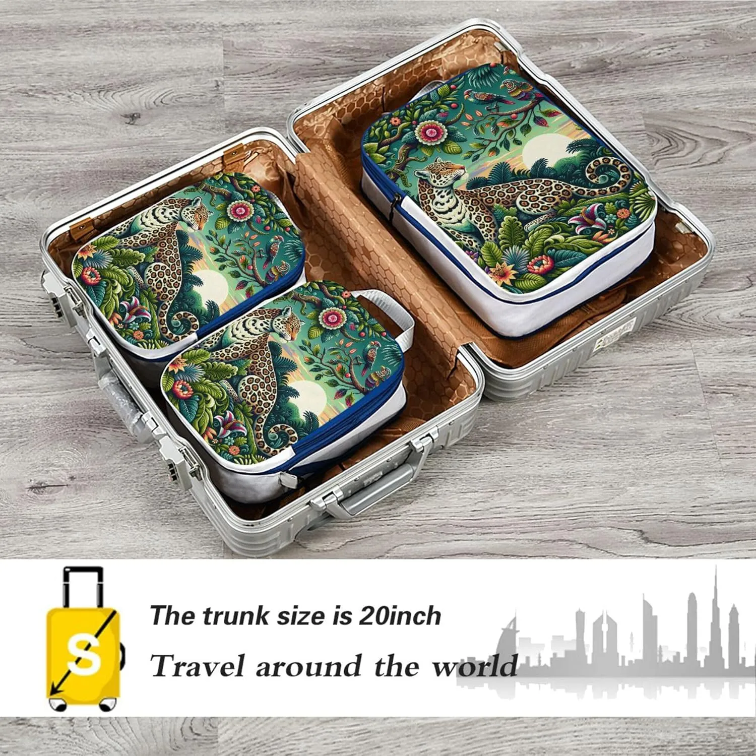 MNSRUU Packing Cubes Magic Leopard Surrounded by Lush Greenery Compression Luggage Cubes Packing Bags Travel Organizer for Suitcases, 3 PCS