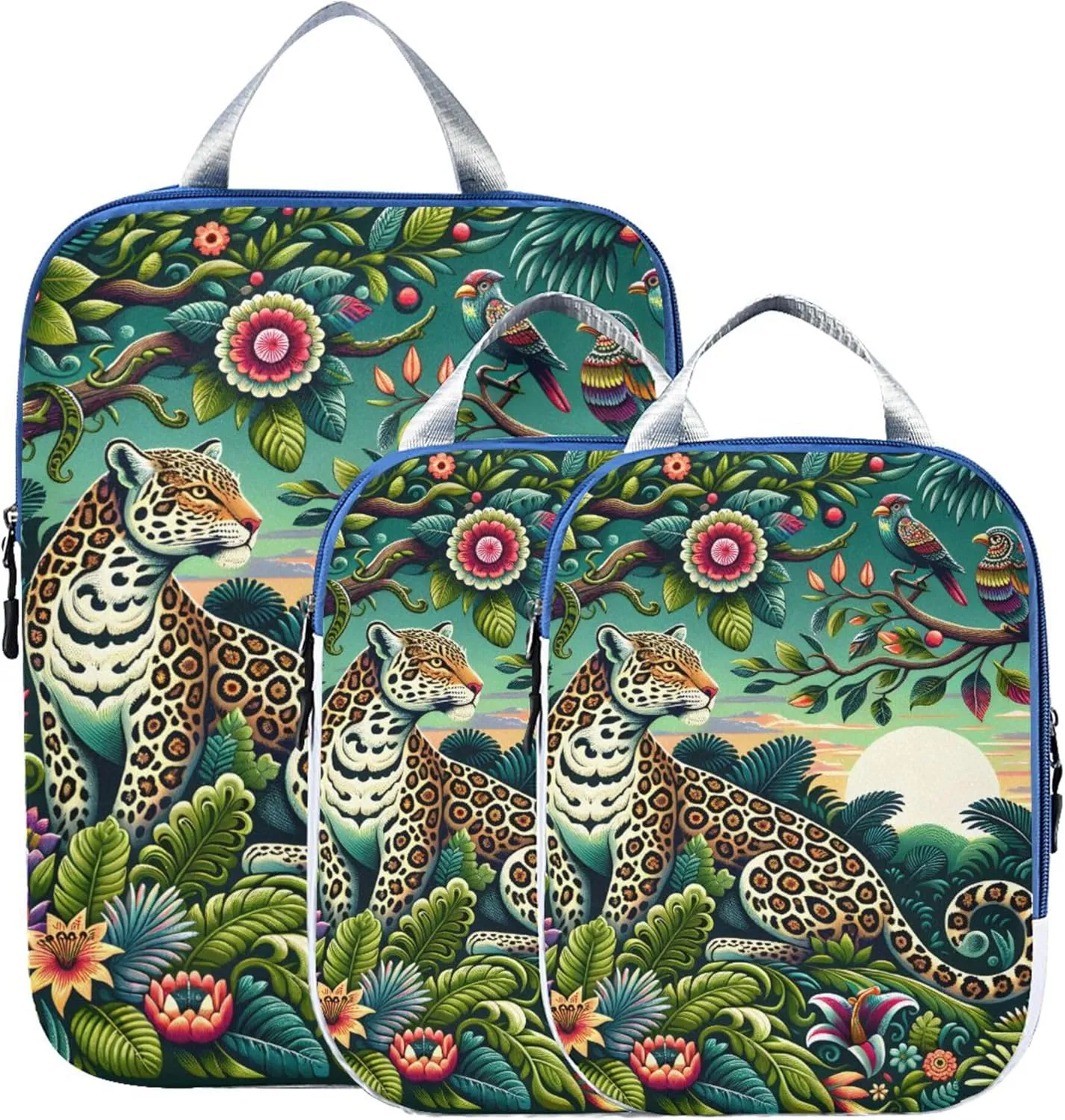 MNSRUU Packing Cubes Magic Leopard Surrounded by Lush Greenery Compression Luggage Cubes Packing Bags Travel Organizer for Suitcases, 3 PCS