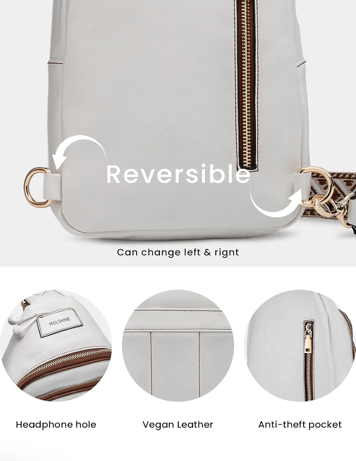 molshine Sling Crossbody Bag, Fashion Chest, Casual PU Leather Shoulder Bag for Women Work Travel Hiking Cycling