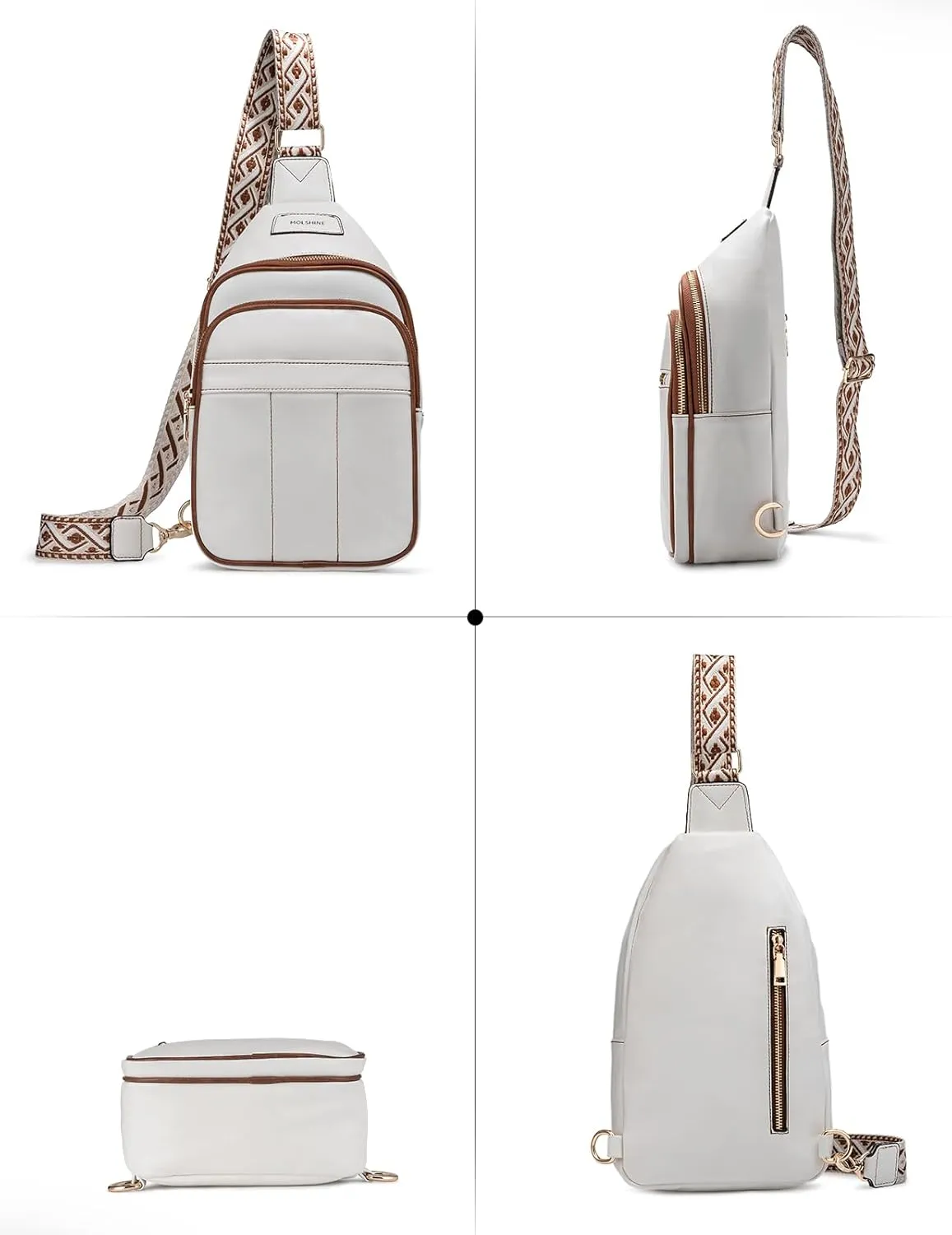 molshine Sling Crossbody Bag, Fashion Chest, Casual PU Leather Shoulder Bag for Women Work Travel Hiking Cycling