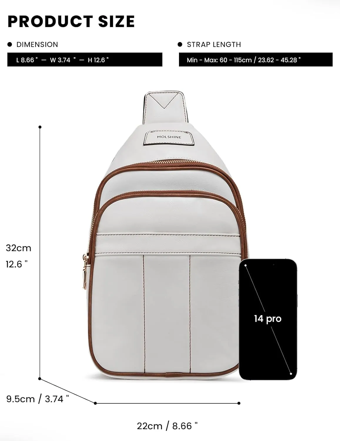 molshine Sling Crossbody Bag, Fashion Chest, Casual PU Leather Shoulder Bag for Women Work Travel Hiking Cycling