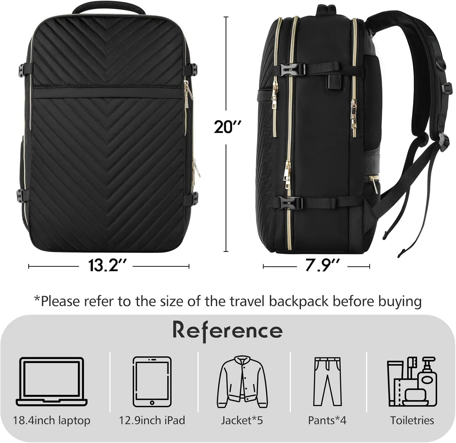 MOMUVO Carry On Backpack for Women,Flight Approved Extra Large Travel Laptop Backpack Water Resistant Luggage Travel Bag for Weekender Business, Black