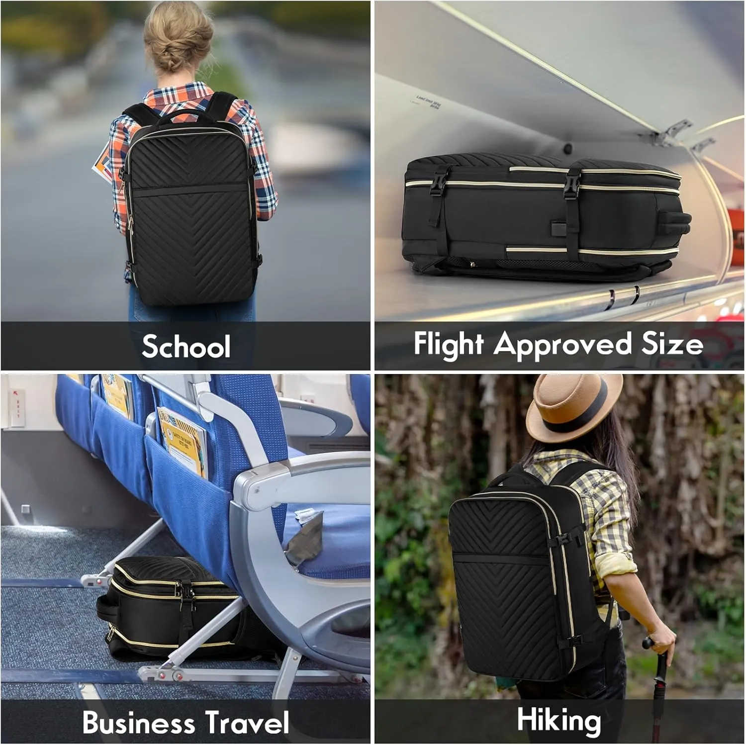 MOMUVO Carry On Backpack for Women,Flight Approved Extra Large Travel Laptop Backpack Water Resistant Luggage Travel Bag for Weekender Business, Black