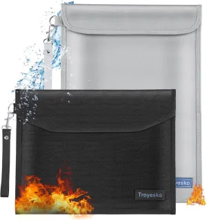 Money Bag Fireproof Document Bag 2012℉ 2 Pack 15x11"/13x10" Waterproof Document Holder Organizer Fire Proof Bag for Valuables Money Jewelry A4 Legal Documents File Tablet