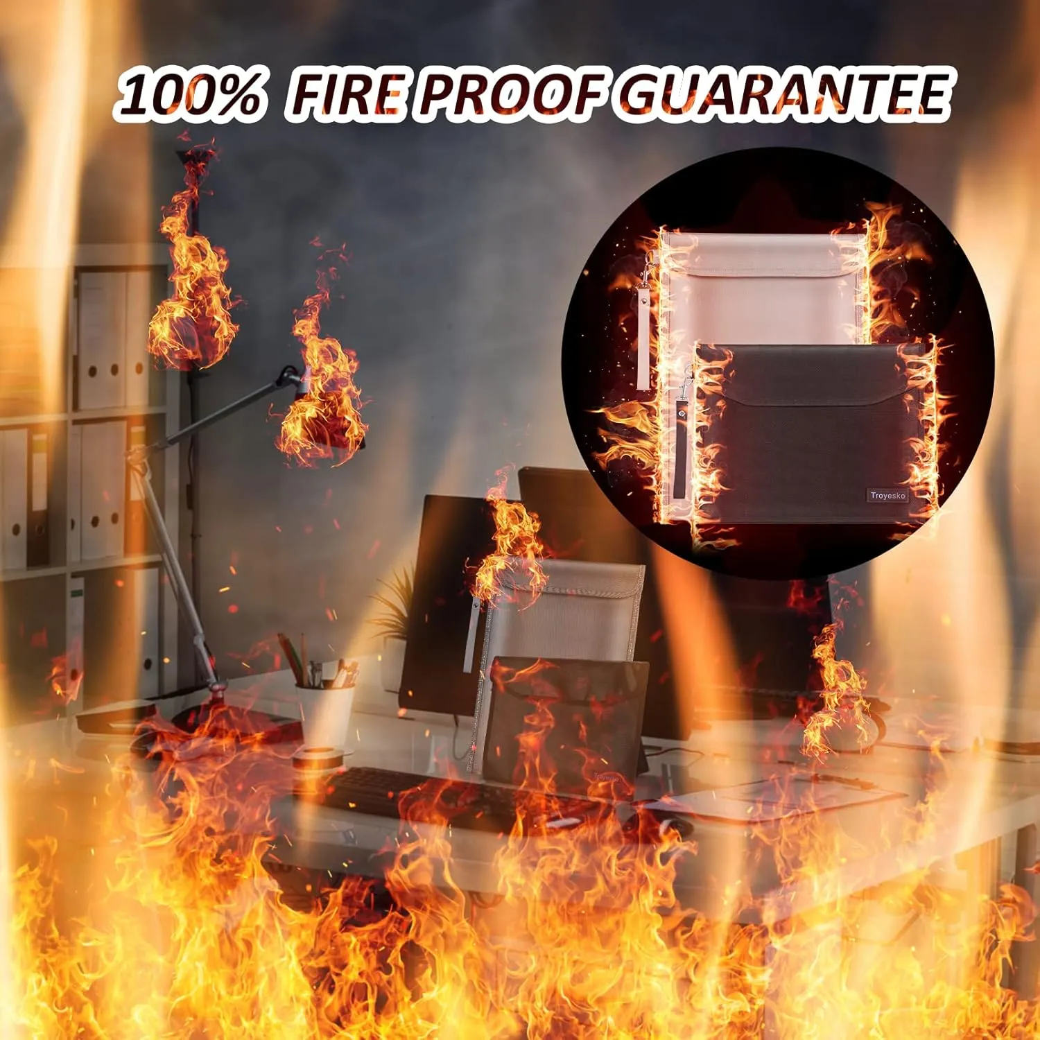 Money Bag Fireproof Document Bag 2012℉ 2 Pack 15x11"/13x10" Waterproof Document Holder Organizer Fire Proof Bag for Valuables Money Jewelry A4 Legal Documents File Tablet