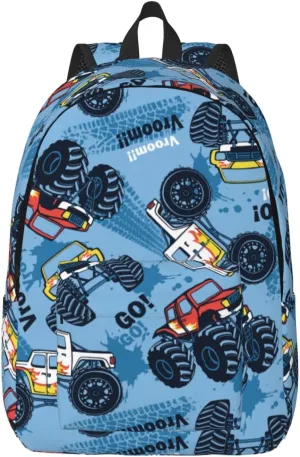 Monster Trucks Car Blue Backpack 17.7 Inch Laptop Backpack Travel Hiking Daypack Multipurpose Bookbag For Men Women