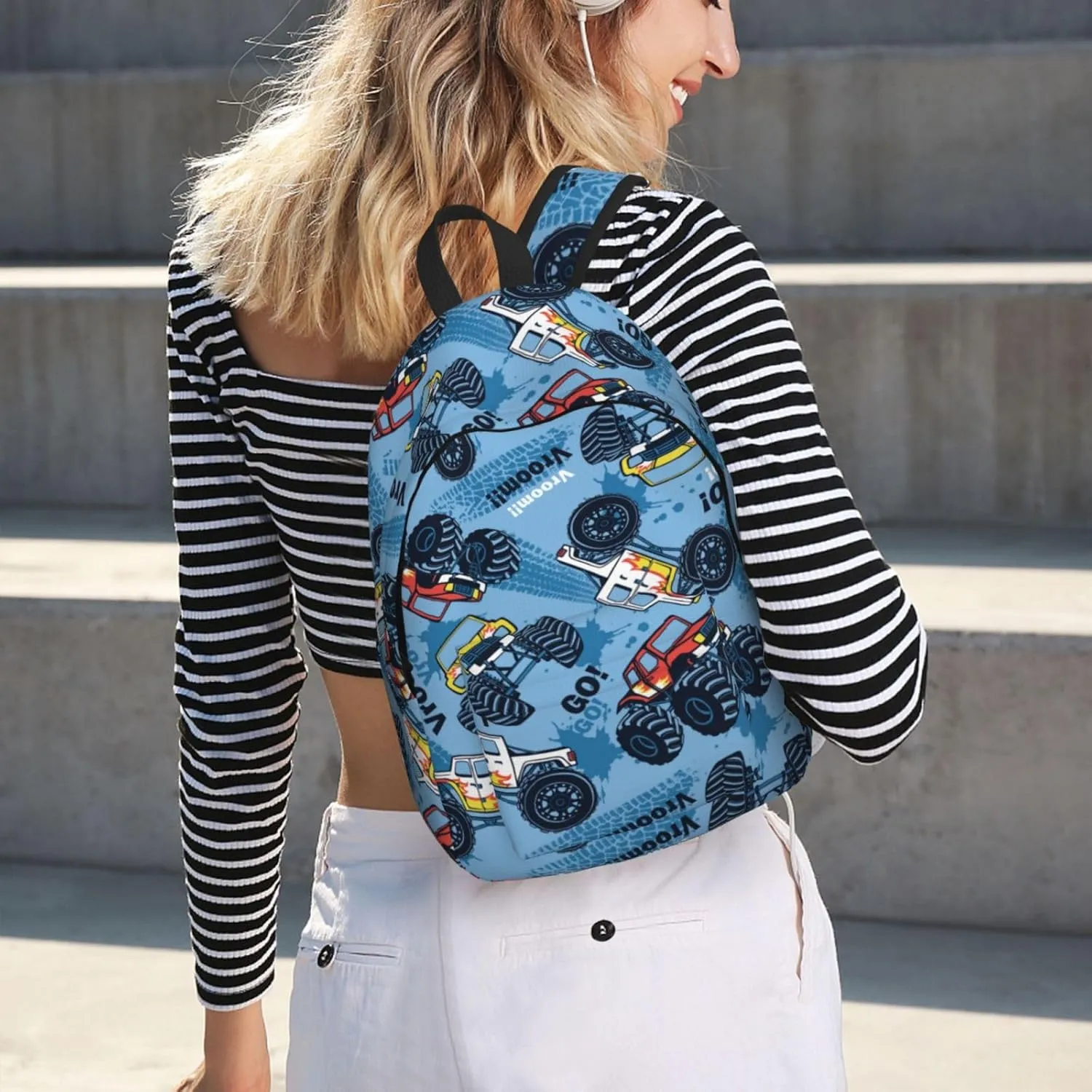 Monster Trucks Car Blue Backpack 17.7 Inch Laptop Backpack Travel Hiking Daypack Multipurpose Bookbag For Men Women