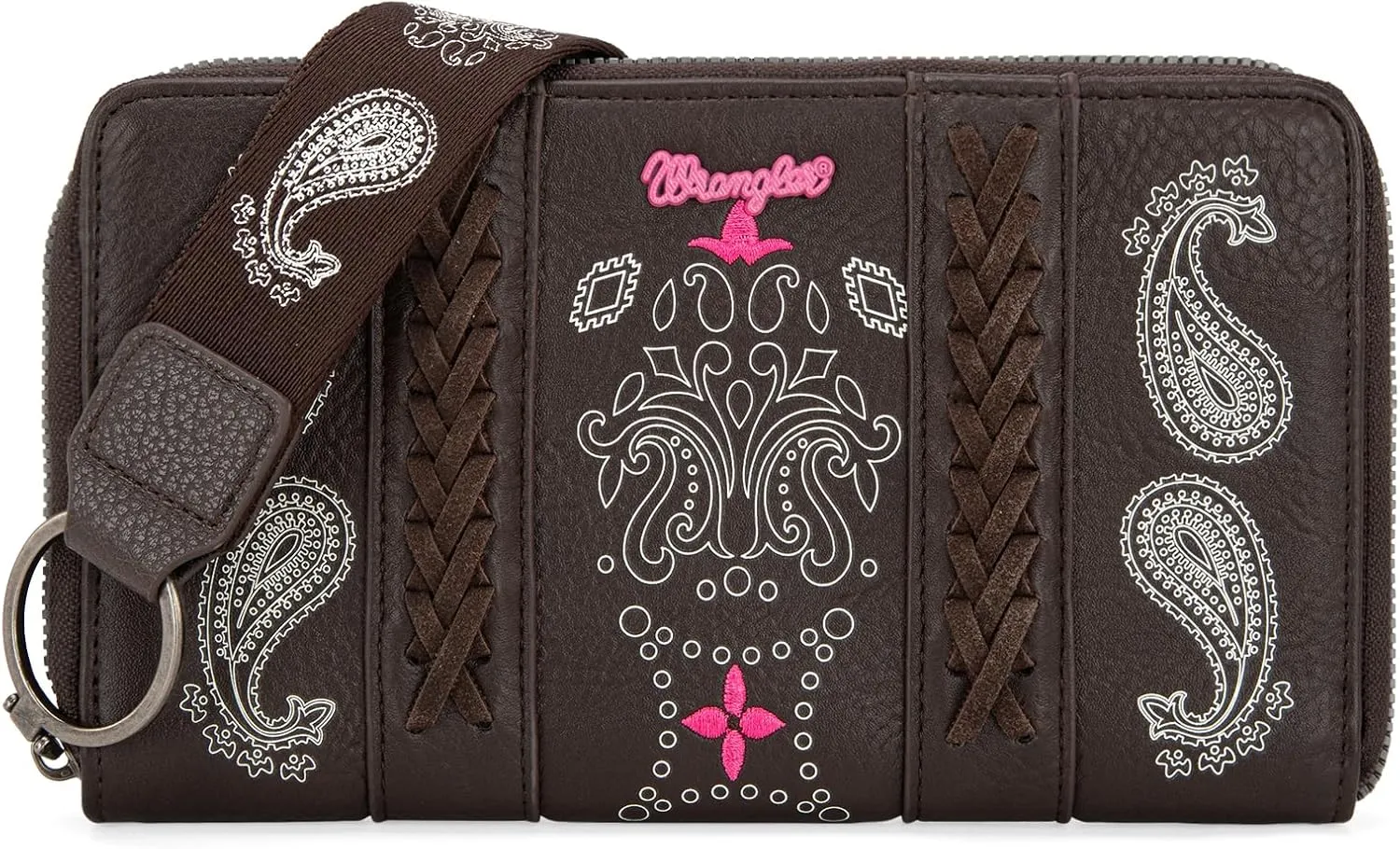 Montana West × Wrangler Wristlet Wallet for Women, Vegan Leather Checkbook Wallet, RFID Paisley Designer Woman Wallet, Coffee