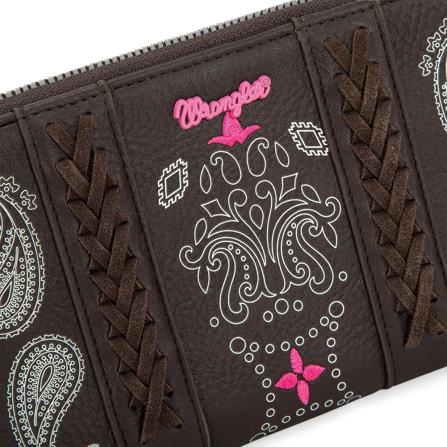 Montana West × Wrangler Wristlet Wallet for Women, Vegan Leather Checkbook Wallet, RFID Paisley Designer Woman Wallet, Coffee