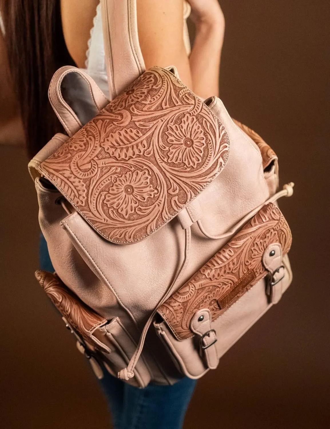 Montana West x Wrangler Backpack Purse for Women Men Western Backpack Floral Tooled Travel Bags