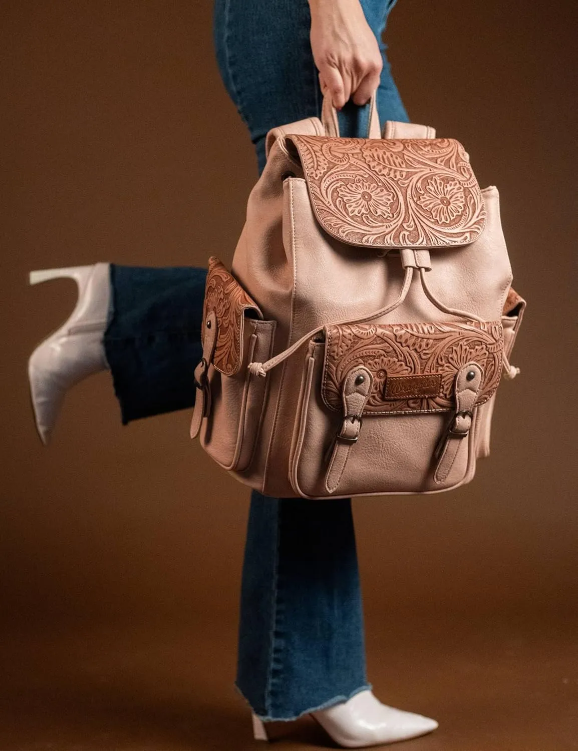 Montana West x Wrangler Backpack Purse for Women Men Western Backpack Floral Tooled Travel Bags