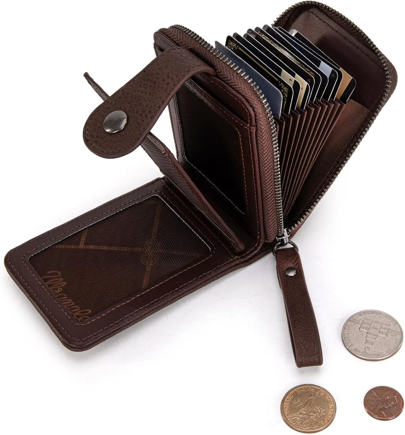 Montana West X Wrangler Card Case Wallet Small Credit Card Holder for Women Men Compact Credit Card Wallet With Smooth Zipper Pocket and ID Window