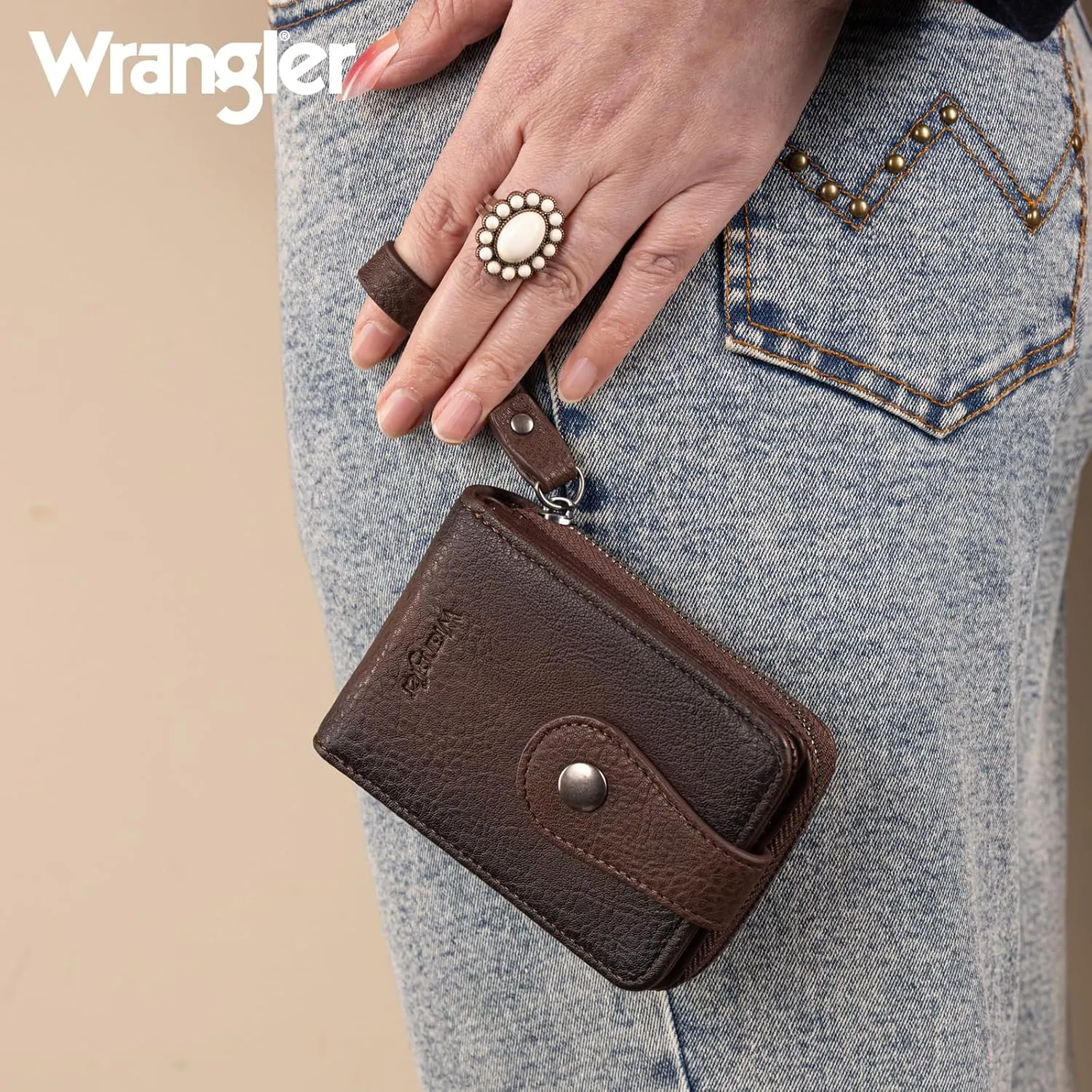 Montana West X Wrangler Card Case Wallet Small Credit Card Holder for Women Men Compact Credit Card Wallet With Smooth Zipper Pocket and ID Window