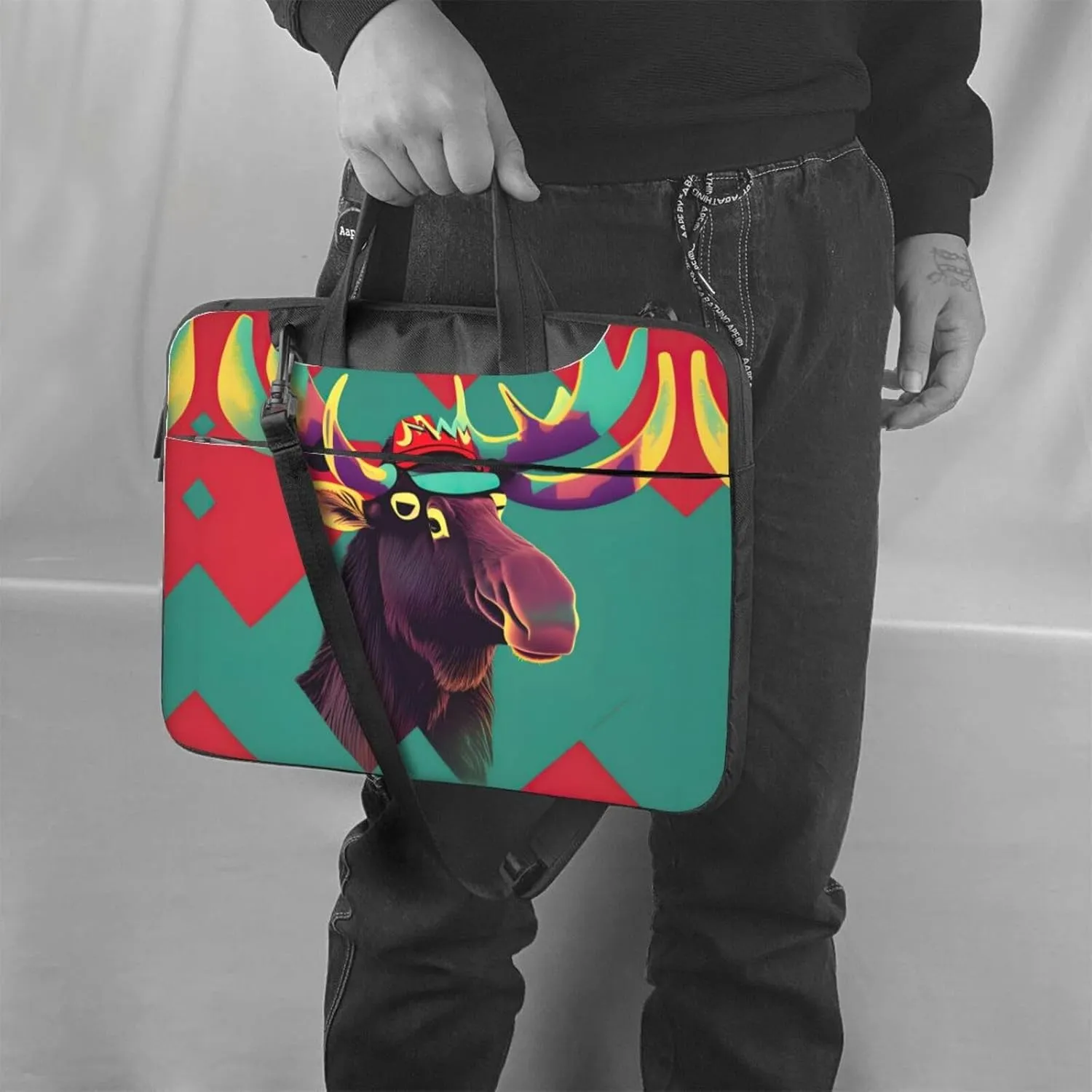 Moose Print Messenger Bag & Case Shoulder Strap Fashionable Laptop Bag for Business Travel