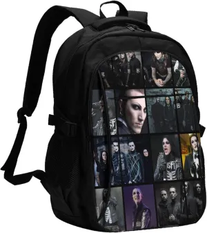 Motionless Rock In White Backpack with USB Charing Port Laptop Daypack Travel Bag Classic Laptop Backpack