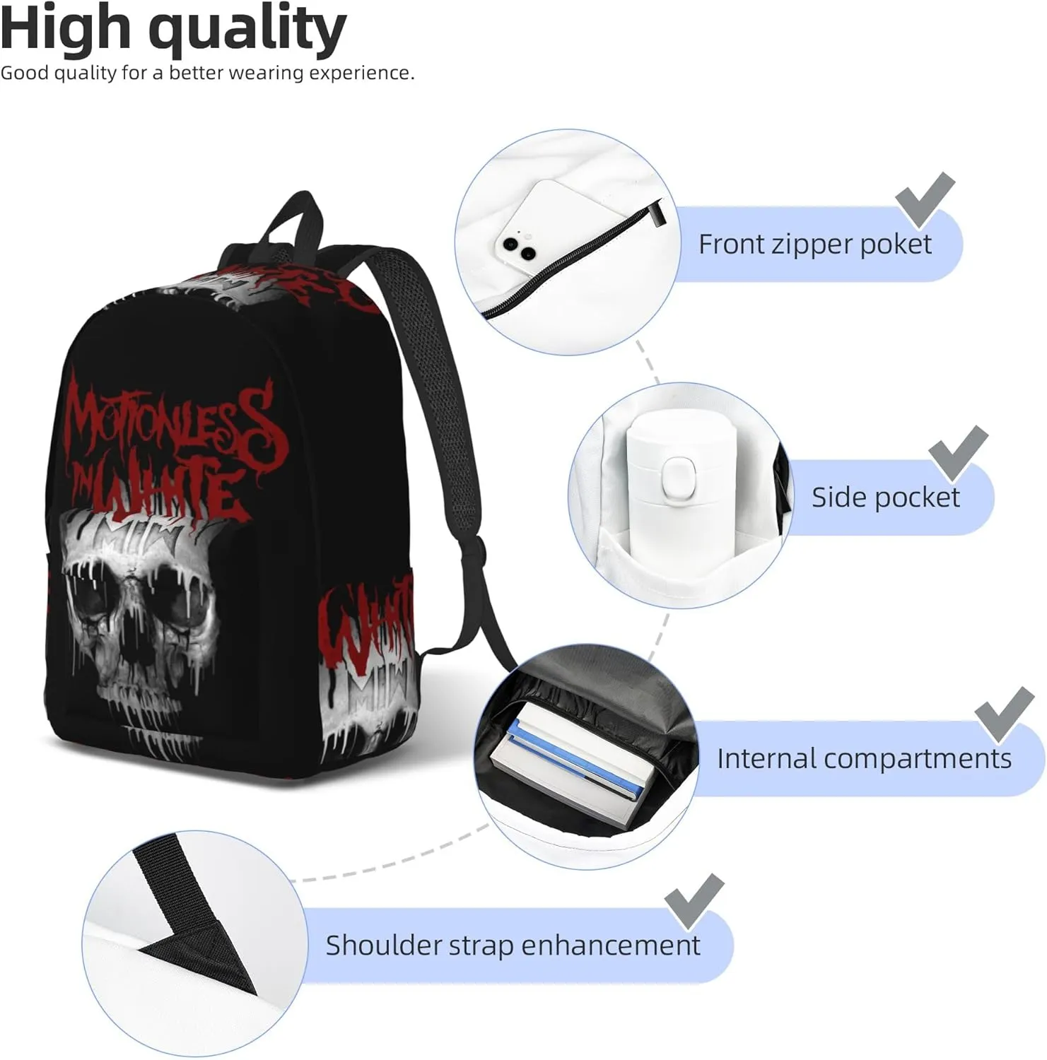 Motionless Rock In White Casual Backpack Large Lightweight Travel Bag Classic Laptop Daypack Men Women Backpack Medium