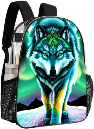 Mountain And Northern Light Wolves Psychedelic Art Daypack Backpack Transparent Anti-Theft Multipurpose Bookbag Big Capacity Travel Hiking & Camping Rucksack With Smooth Zippers