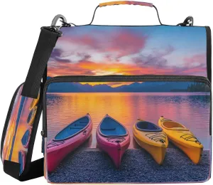 Mountain Scenic Orange Zipper Binder 3 Ring Large Capacity Binder Bag Expandable File Folder with Shoulder Strap & Handle for Office School Supplies