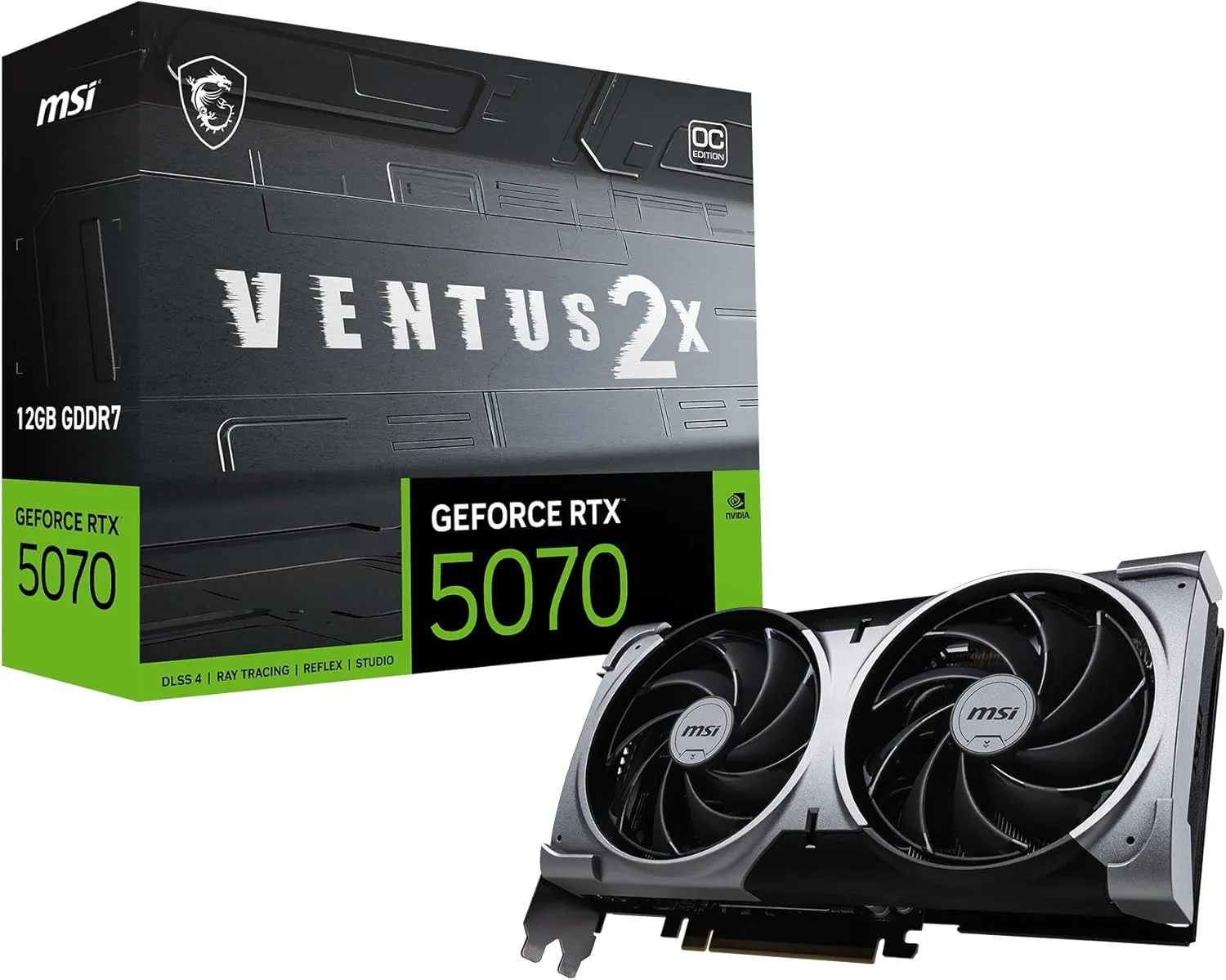 MSI Gaming RTX 5070 12G Ventus 2X OC Graphics Card (12GB GDDR7, 192-bit, Extreme Performance: 2557 MHz, DisplayPort x3 2.1a, HDMI 2.1b, NVIDIA Blackwell Architecture)