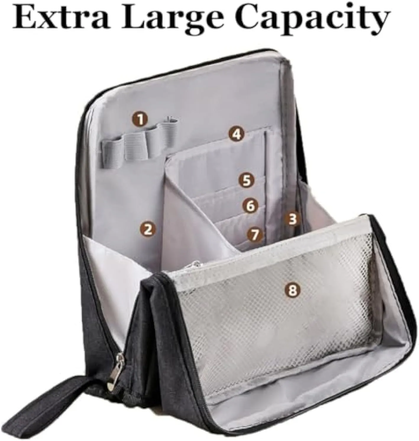 Multi-Purpose Large Capacity Oxford Cloth Standing Makeup Bag - Waterproof Cosmetic Organizer with Compartments, Travel Toiletry Bag, Black Standing Makeup Pouch for Storage (Beige)