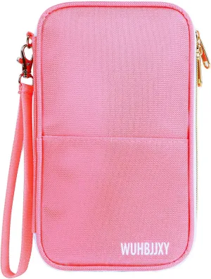 Multifunctional, Practical, RFID Family Passport holder, Travel Wallet (Pink), Travel Document Organizer, Passport Bag, Three-layer Design, Multiple Pockets，Big Storage