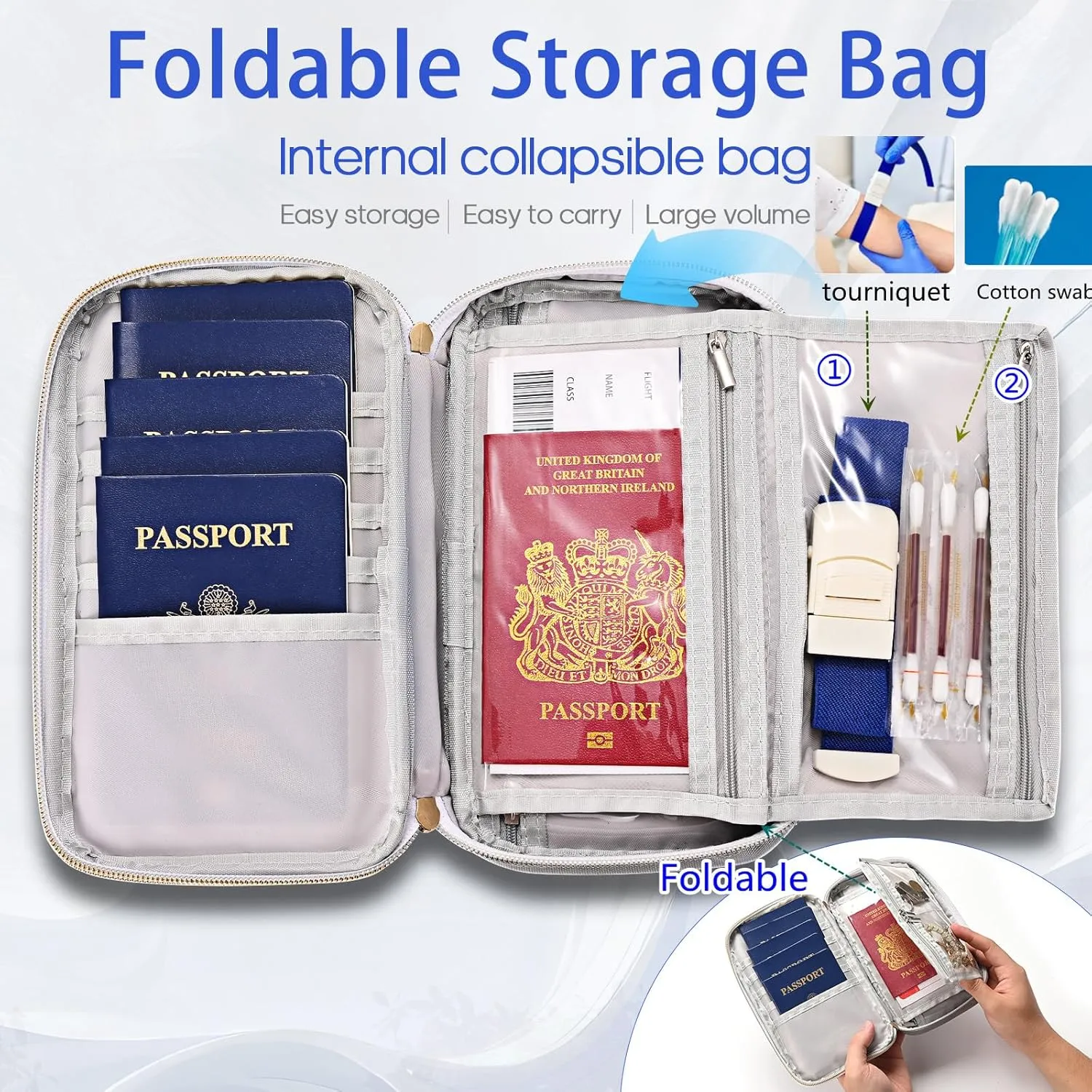 Multifunctional, Practical, RFID Family Passport holder, Travel Wallet (Pink), Travel Document Organizer, Passport Bag, Three-layer Design, Multiple Pockets，Big Storage