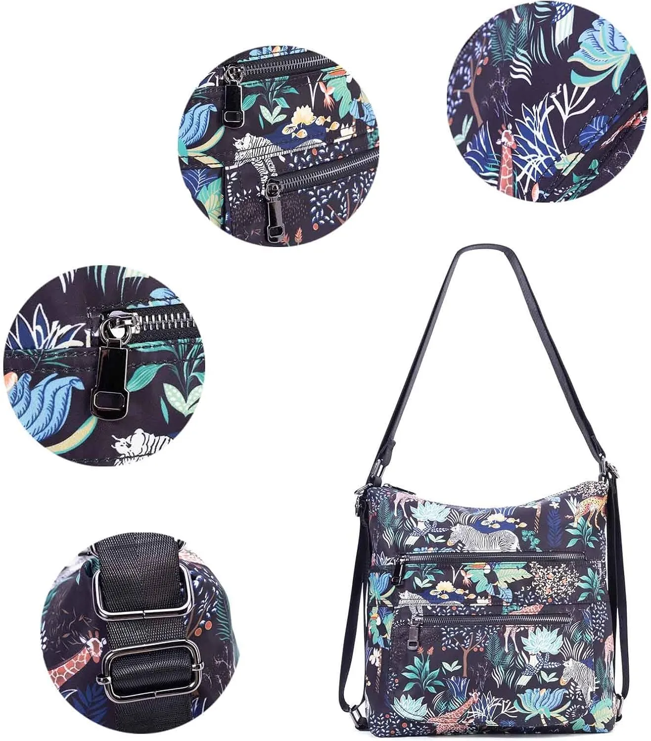 Multiple Compartments Satchel Handbags Waterproof Nylon Crossbody Bags for Women Adjustable Strap Tote for Ladies