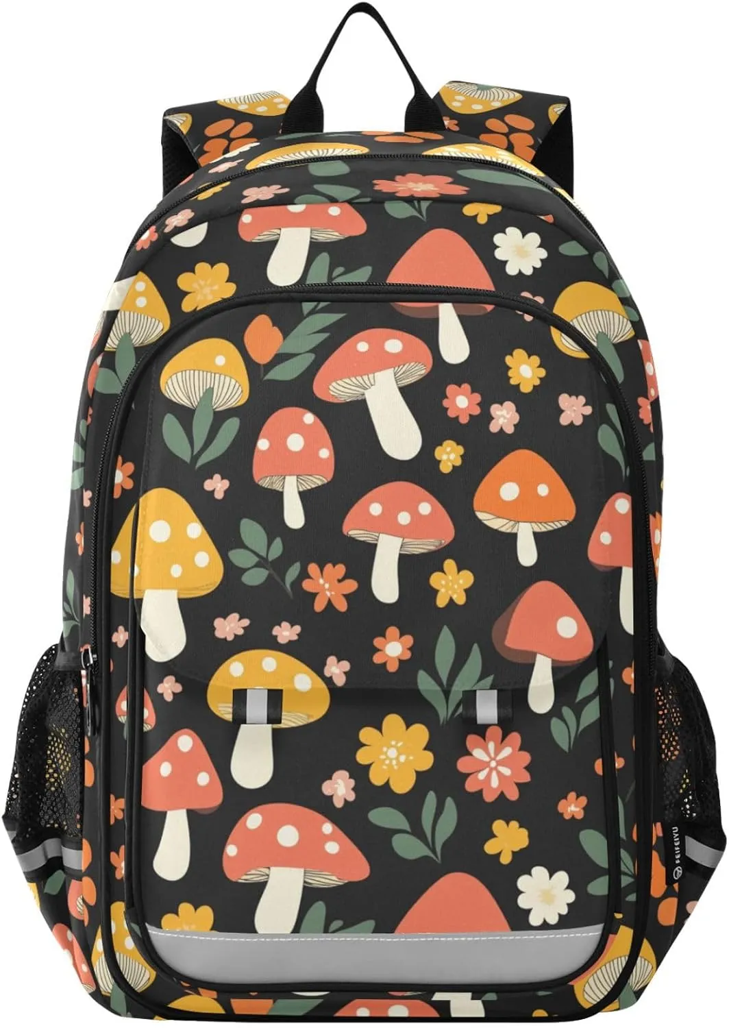 Mushrooms Flower Pattern Backpack for Boys Girls Elementary School Bag Kids Bookbag Travel Rucksack With Reflective Stripes