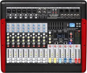 MUSYSIC PA Audio Mixer, Dual Bit FX Processor, 24 Built-in Preamp & Professional Amp, 99 Sound Effects USB/WMA/SD/MP3/Bluetooth Interface - DJ and Studio Gear with 66m Faders - 10 Channels 7 Band GEQ
