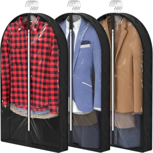 Myee 40" Garment Bags for Hanging Clothes Storage, Clear Suits Covers with 4" Gussetes for Traveling, Plastic Protector for Coat, Jacket, Sweater, Shirts, 3 Packs