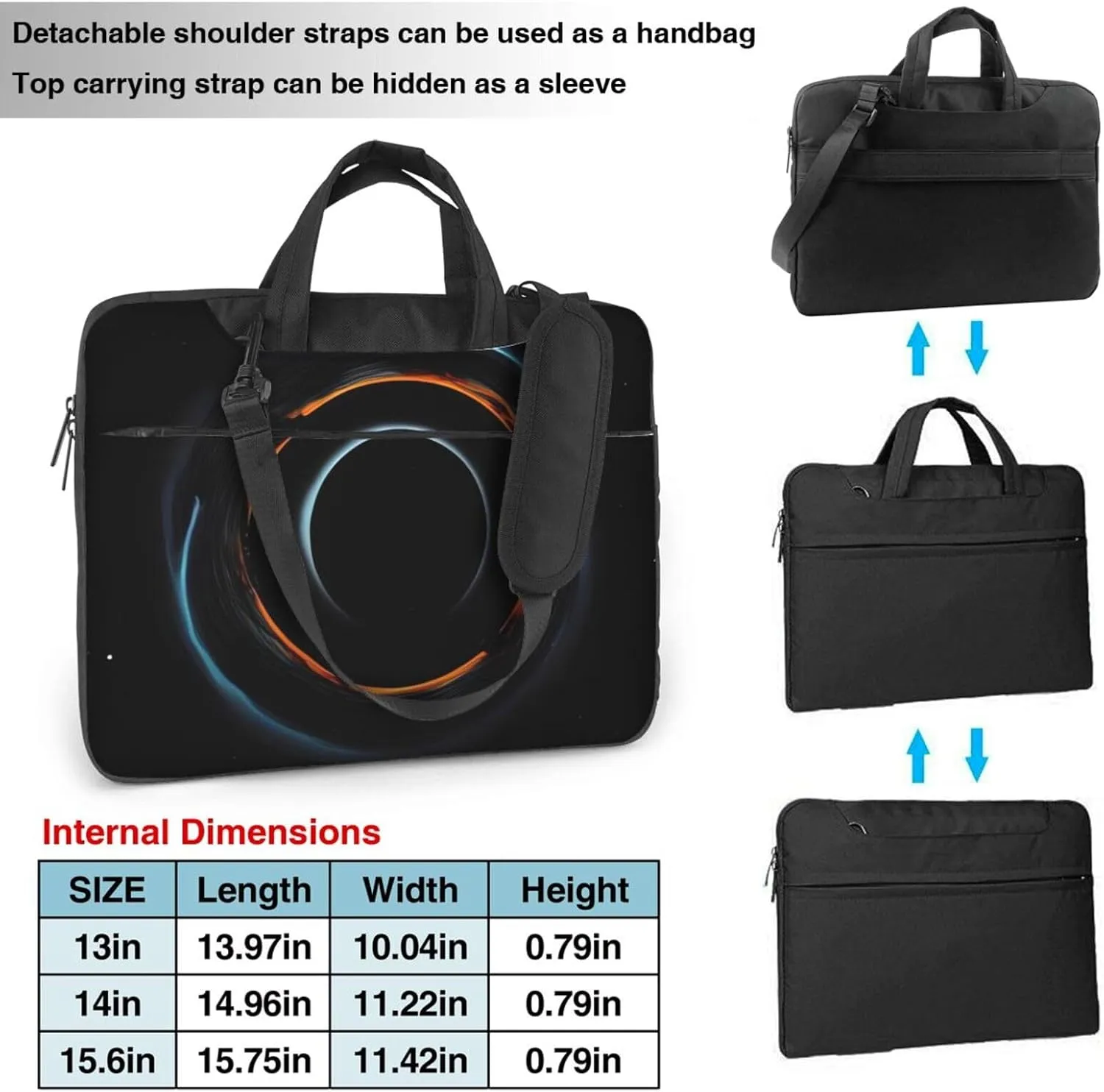 Mysterious Cosmic Black Holes Laptop Shoulder Bag Portable Laptop Bag Laptop Case Crossbody Briefcase w/Strap Handle