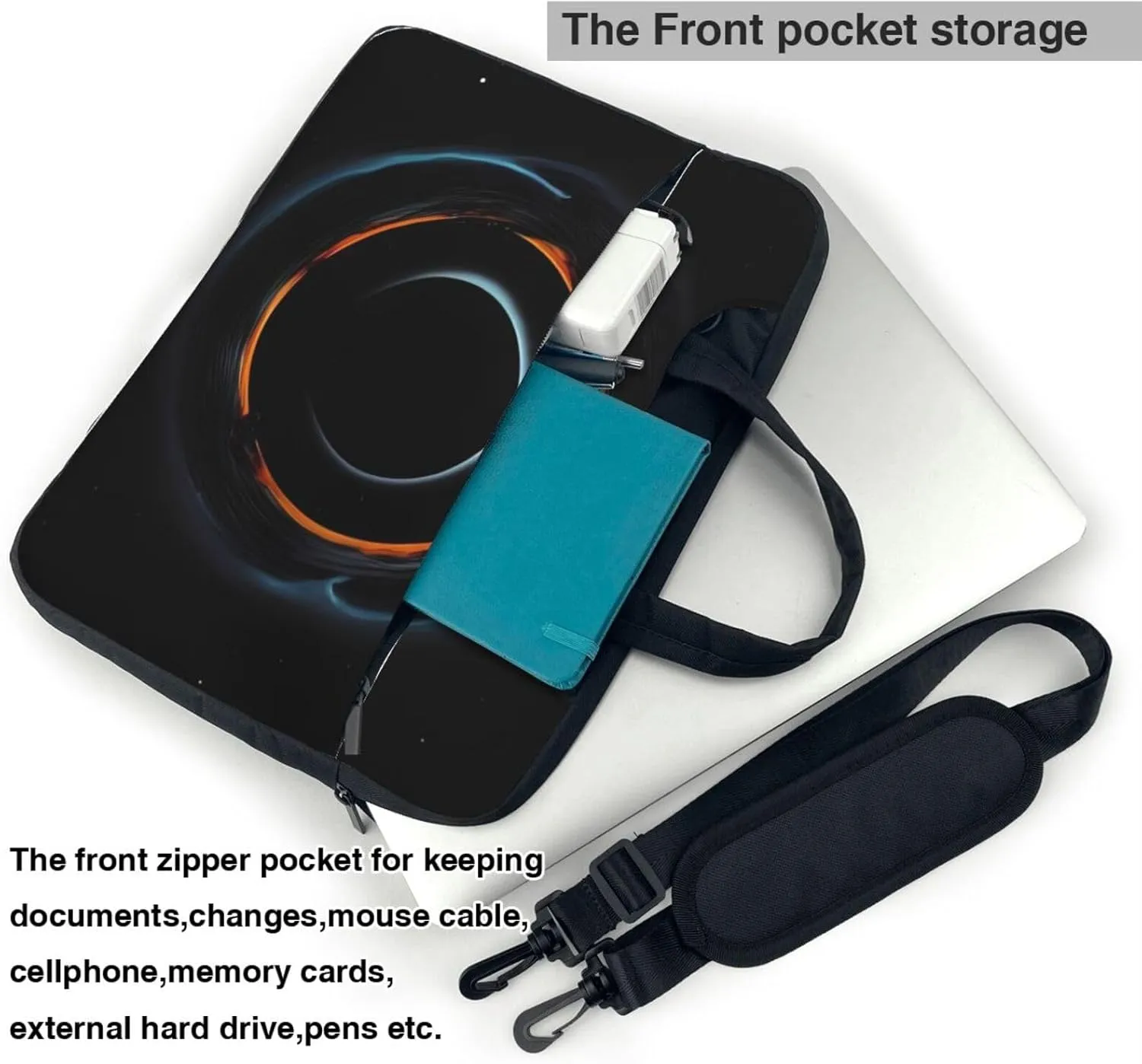 Mysterious Cosmic Black Holes Laptop Shoulder Bag Portable Laptop Bag Laptop Case Crossbody Briefcase w/Strap Handle