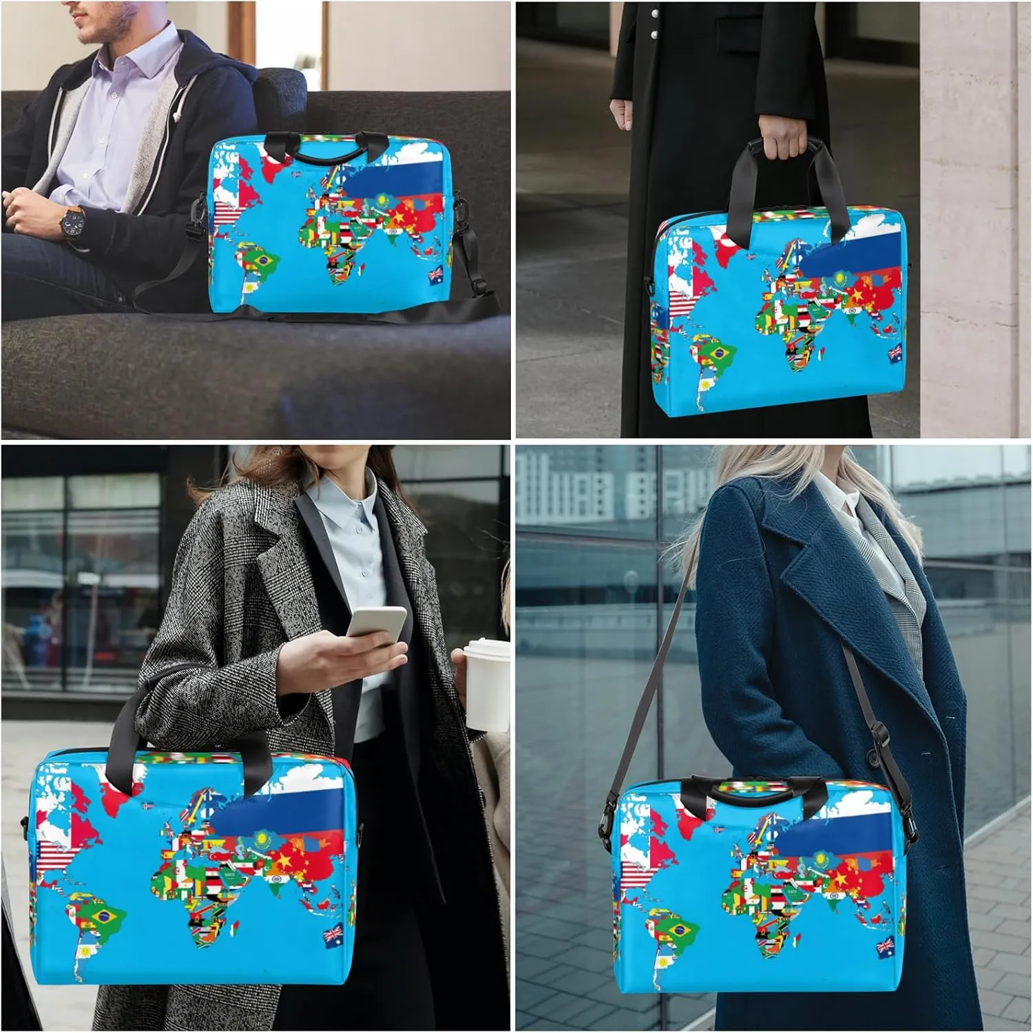 National Flag World Map 14 15 15.6 inch Laptop Briefcase Shoulder Bag Art Waterproof Travel Laptop Sleeve Case Work Computer Cover Carrying Bag