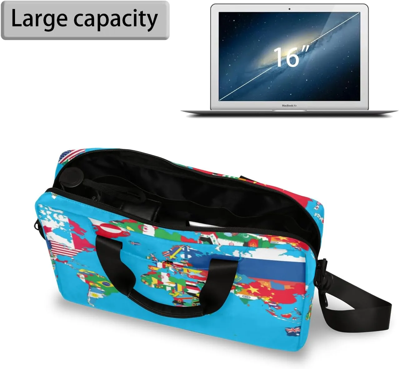 National Flag World Map 14 15 15.6 inch Laptop Briefcase Shoulder Bag Art Waterproof Travel Laptop Sleeve Case Work Computer Cover Carrying Bag