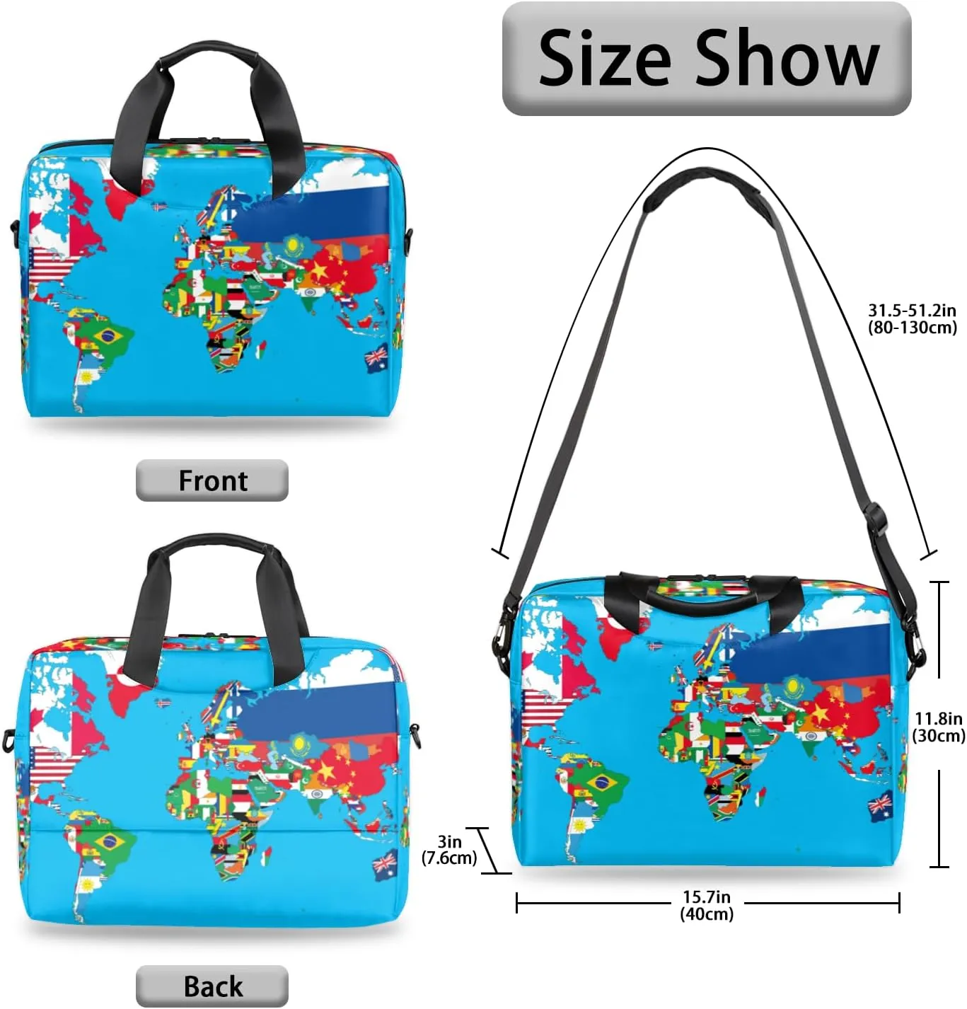 National Flag World Map 14 15 15.6 inch Laptop Briefcase Shoulder Bag Art Waterproof Travel Laptop Sleeve Case Work Computer Cover Carrying Bag