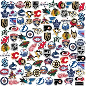 National Hockey League NHL Hockey All Teams 100ct Vinyl Large Deluxe Stickers Variety Pack - Laptop, Water Bottle, Scrapbooking, Tablet, Skateboard, Indoor/Outdoor - Set of 100