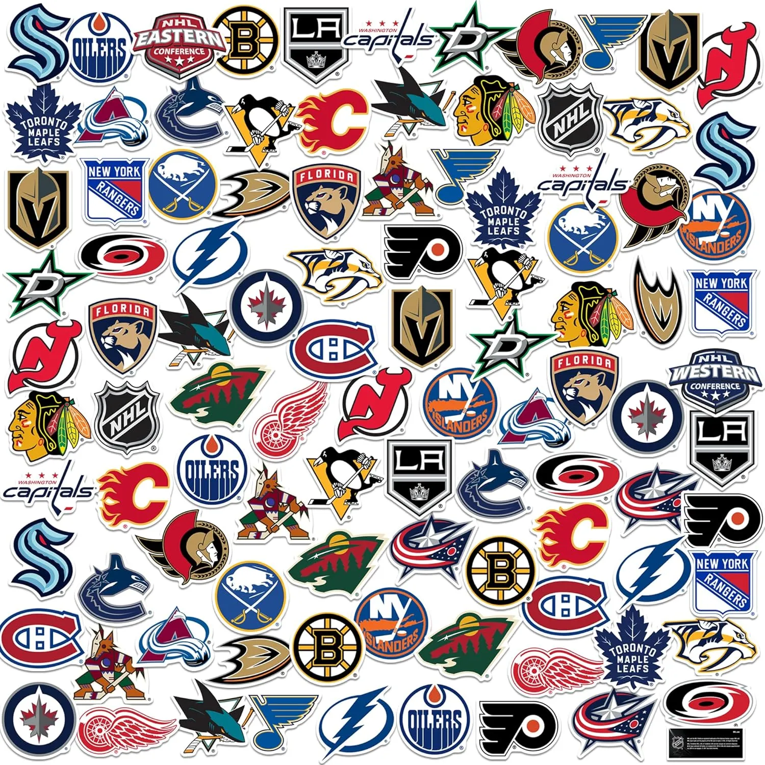 National Hockey League NHL Hockey All Teams 100ct Vinyl Large Deluxe Stickers Variety Pack - Laptop, Water Bottle, Scrapbooking, Tablet, Skateboard, Indoor/Outdoor - Set of 100