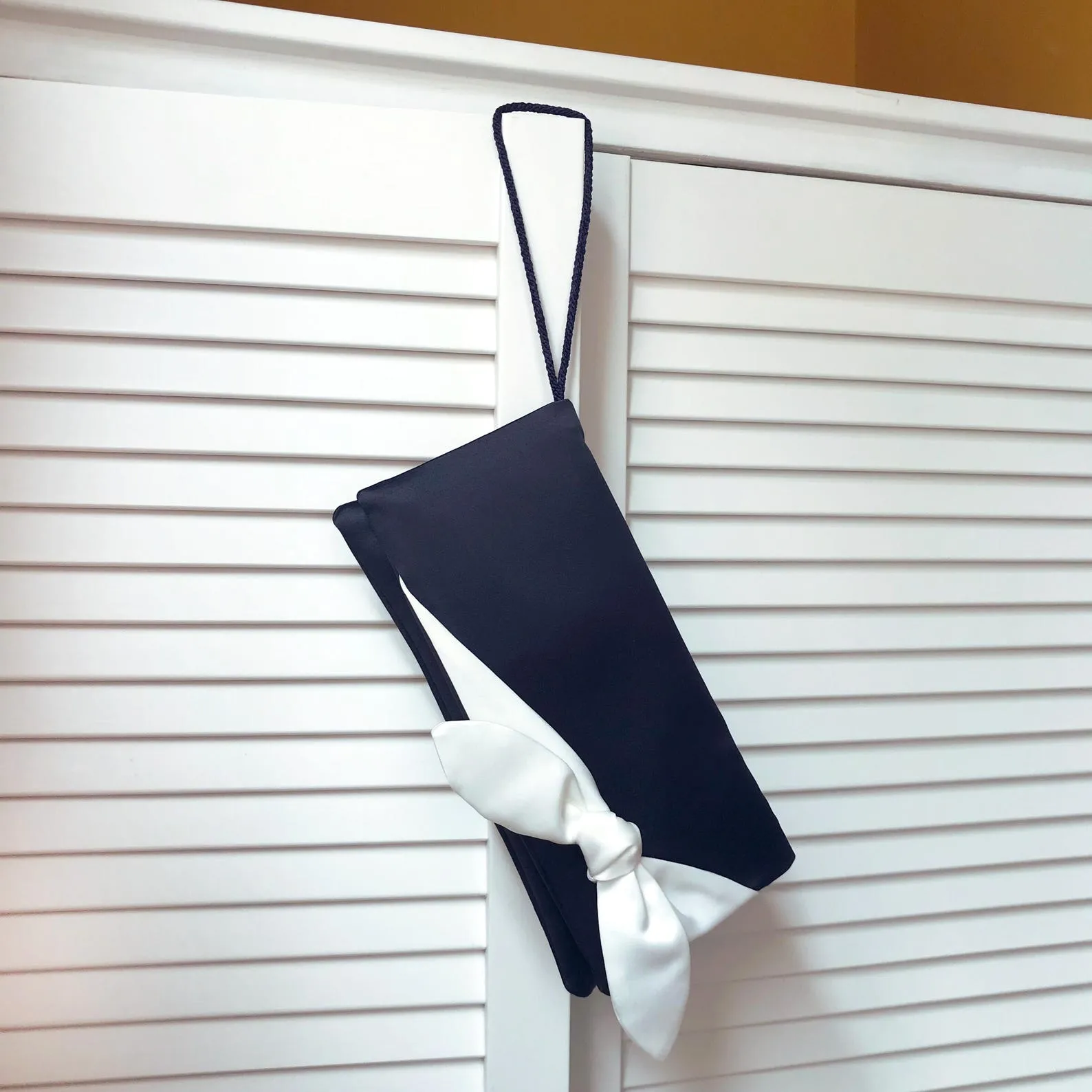 Navy and ivory satin clutch handbag OLIVE