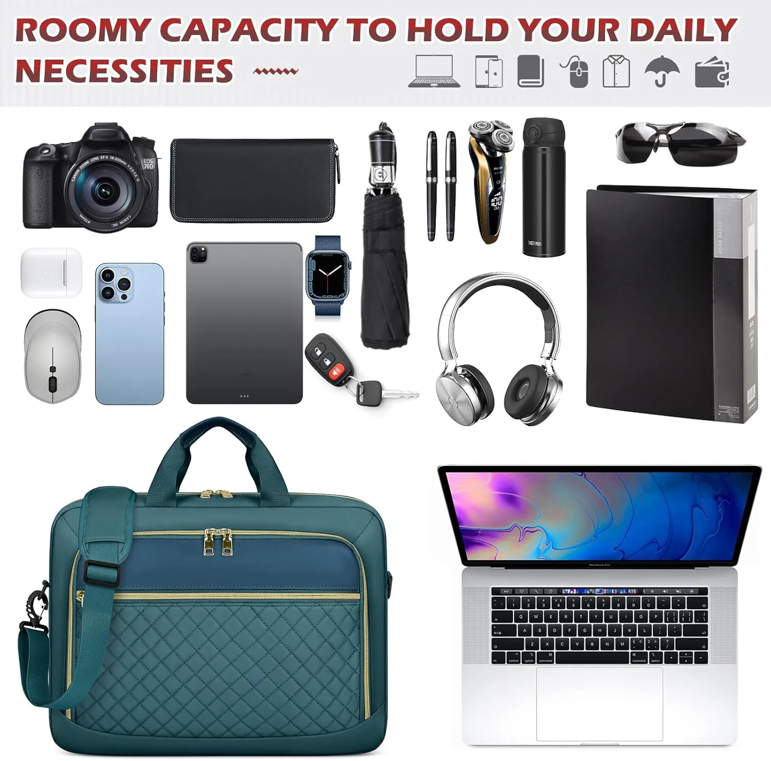NEWHEY Laptop Bag 17.3 Inch Laptop Briefcase for Women Men Waterproof Shoulder Messenger Bag Large Computer Bag for Business Office Work College, Dark Green