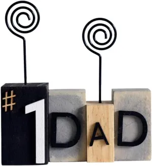 No. 1 Dad Wood Photo Frame Holder with Swirl Wire 3.75inch H, Place Card Hoder,Table Picture Stand Table Card Holder, Picture Card Paper Note Photo Clip