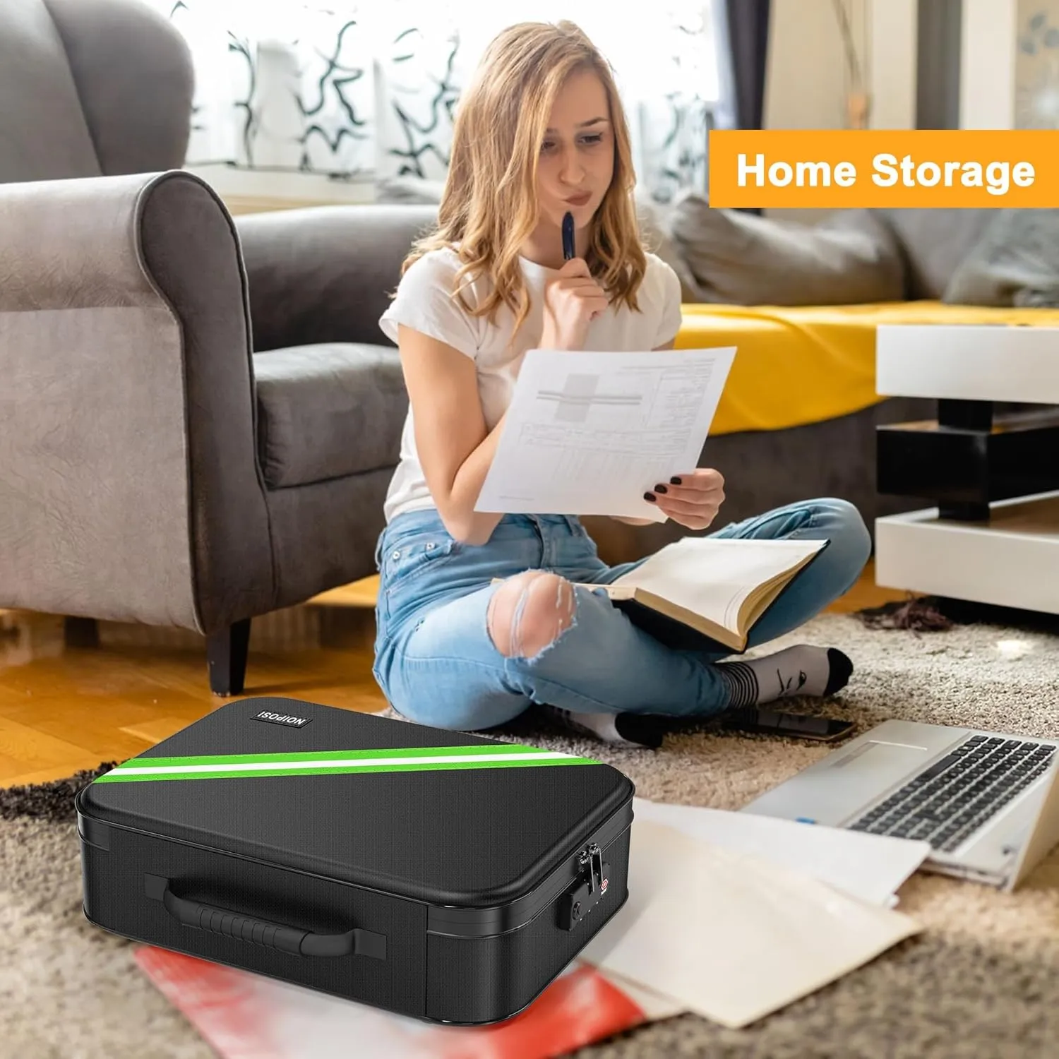 Noiposi 5200℉ Fireproof Document Box, 16.1x 11.4x4.3 Inch Waterproof and Fireproof Document Organizer,Portable Home Travel Safe Storage Box for Legal Size Documents,File and Birth Certificate,Black