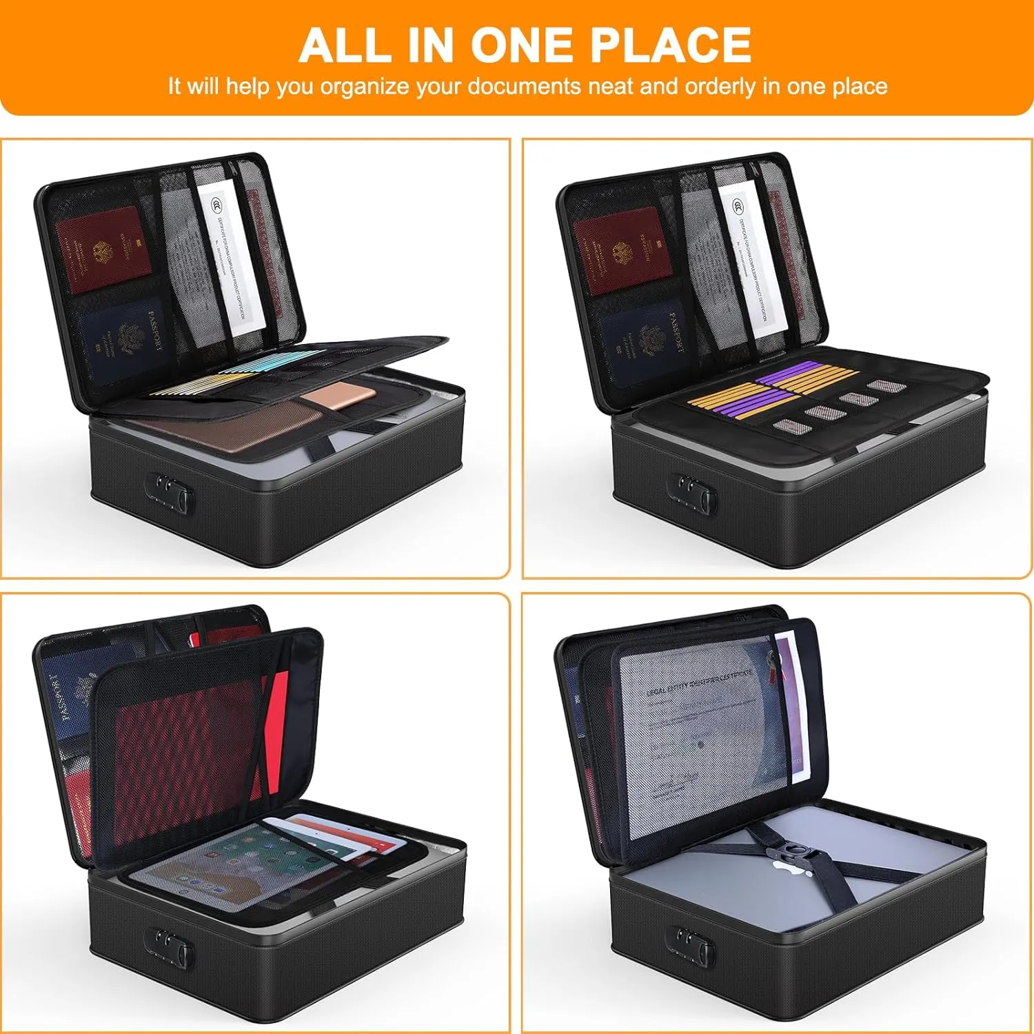 Noiposi Document Organizer with 5200℉ Heat Insulated,Waterproof and Fireproof Document Box with Lock, Home Travel Strong Fireproof Safe Storage Box for Letter Size Important Documents and File