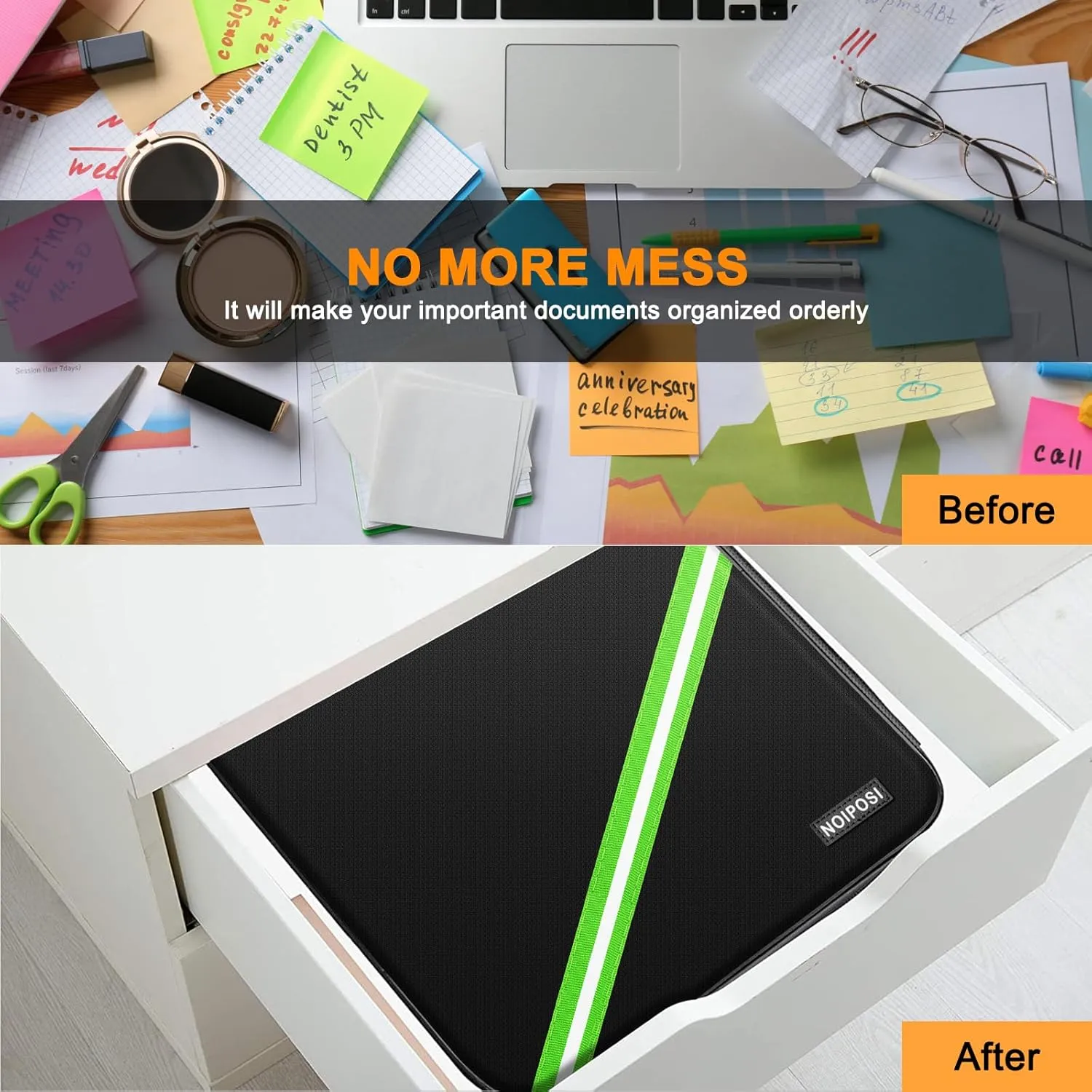Noiposi Document Organizer with 5200℉ Heat Insulated,Waterproof and Fireproof Document Box with Lock, Home Travel Strong Fireproof Safe Storage Box for Letter Size Important Documents and File