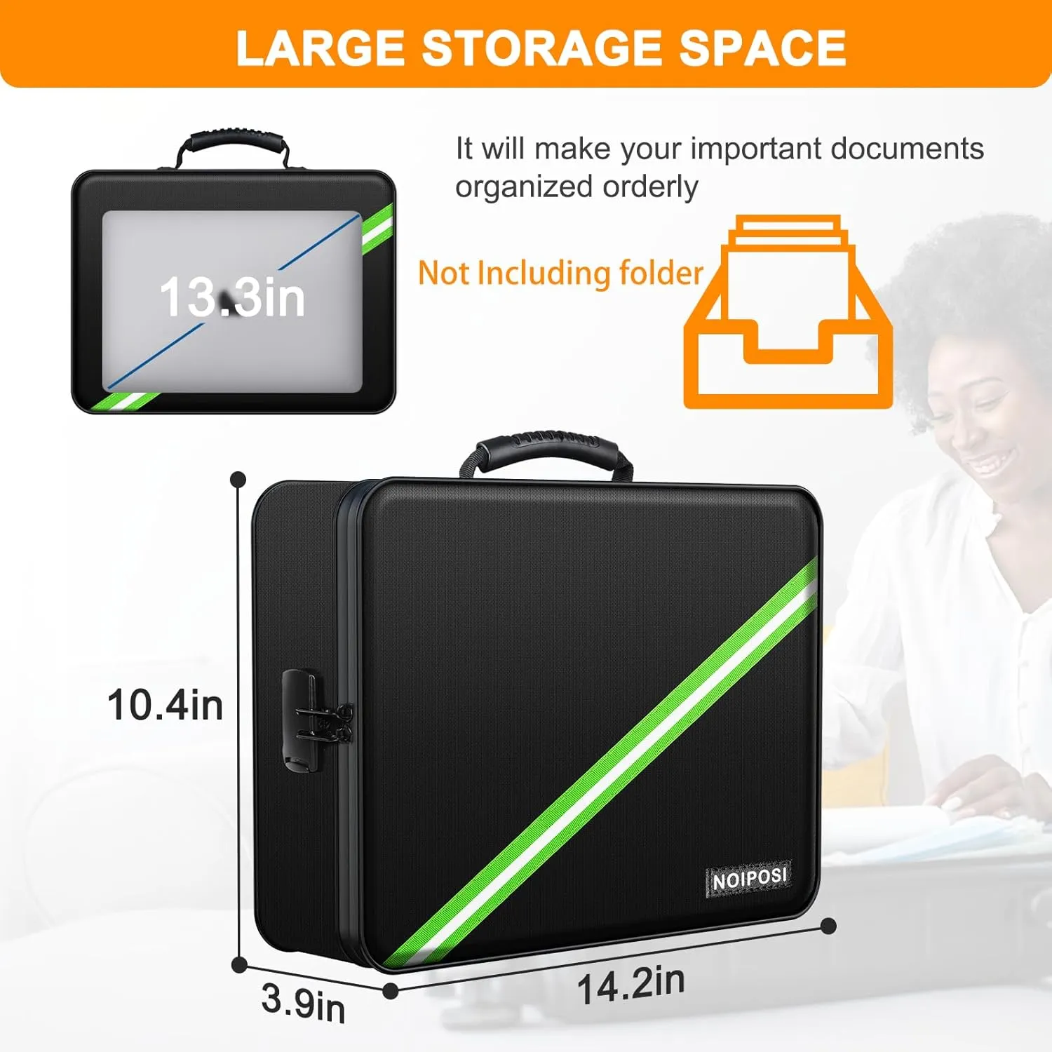 Noiposi Document Organizer with 5200℉ Heat Insulated,Waterproof and Fireproof Document Box with Lock, Home Travel Strong Fireproof Safe Storage Box for Letter Size Important Documents and File