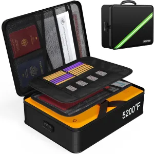 Noiposi Document Organizer with 5200℉ Heat Insulated,Waterproof and Fireproof Document Box with Lock, Home Travel Strong Fireproof Safe Storage Box for Letter Size Important Documents and File