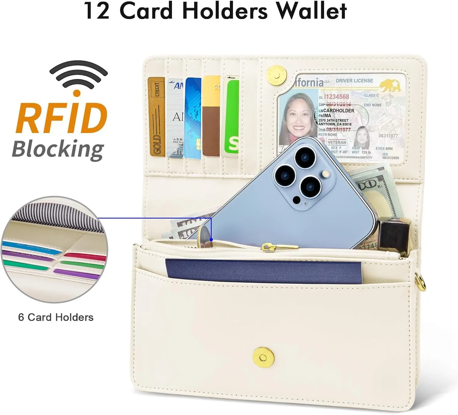nuoku Crossbody Bag for Women Cellphone Little Purse with Credit Card Slots Lightweight Leather Wristlet Wallet