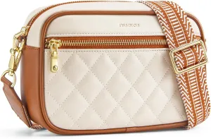 nuoku Quilted Crossbody Bags for Women Wallet Purse with Phone Pocket, Small Travel Purses Anti Theft, Wide Guitar Strap